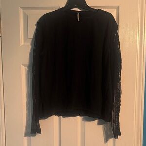 Free People Black Lace Sleeve Top